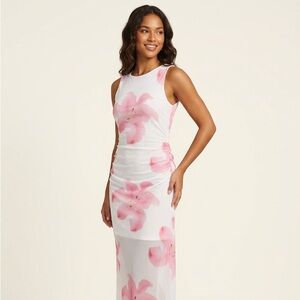 SHEIN White Maxi Dress with Pink Floral Print